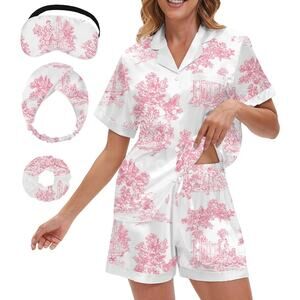 New! NOWDER Satin Pajama Set for Women Silk Short Sleeve Shorts Button Down Pjs
